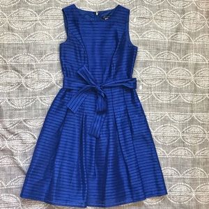 Royal Blue Belted A-Line Dress